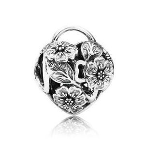 Retired Pandora Floral Heart Padlock Charm